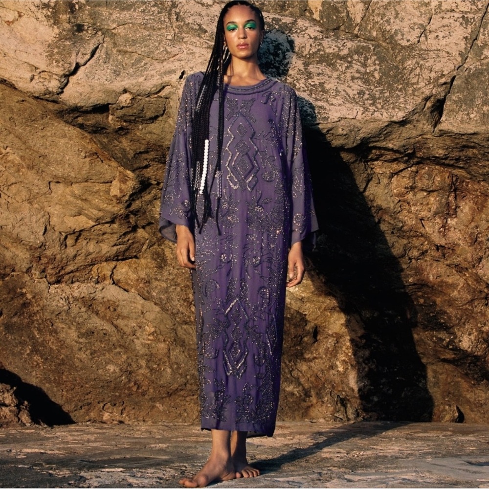 Zara Purple Beaded Long Sleeve Maxi Dress